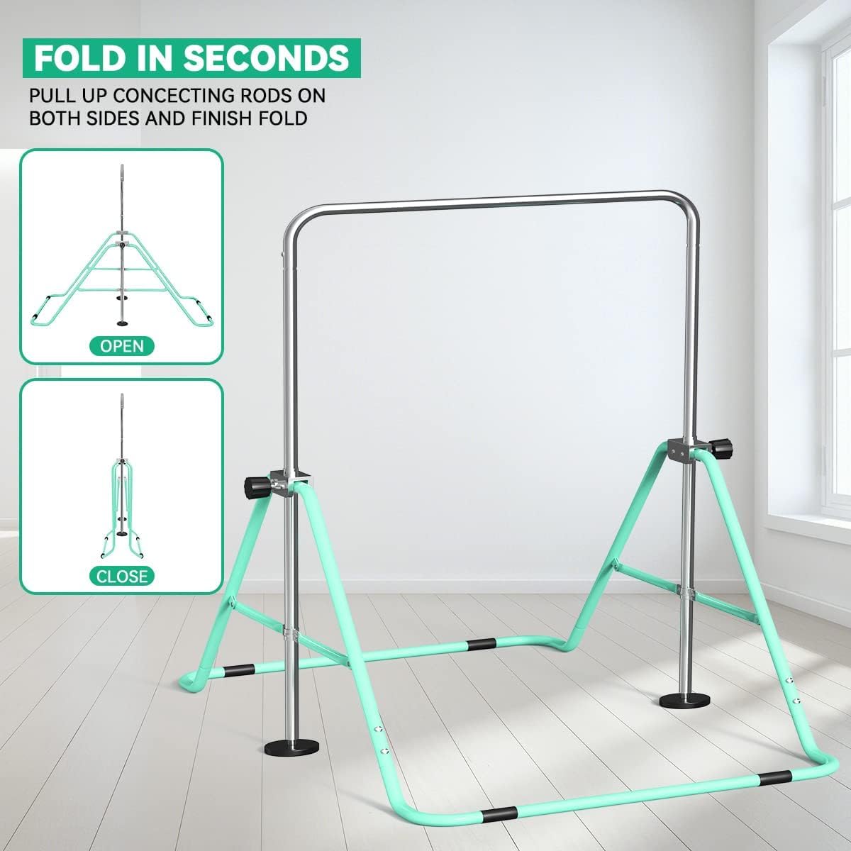 FBSPORT Gymnastics Bar for Kids，Adjustable Height Gymnastic Horizontal Bars,Junior Training Bar Children Folding Training Monkey Bars for Home Using
