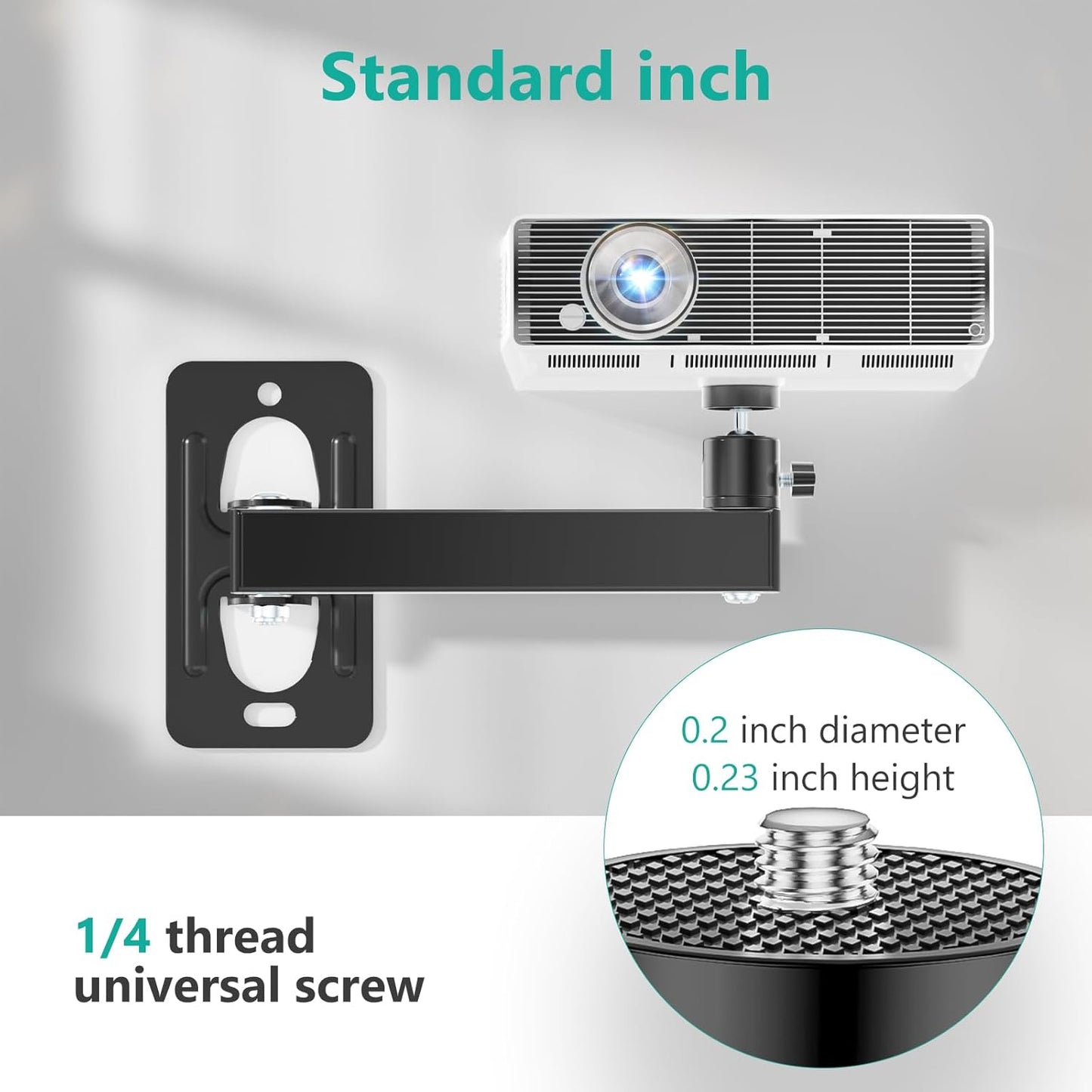 WALI 1/4" M4 M6 4.4lbs 1330LM-PMS, Mini Projector Wall Mount, Full Motion Adjustable Bracket for Screws, Hanging Holder