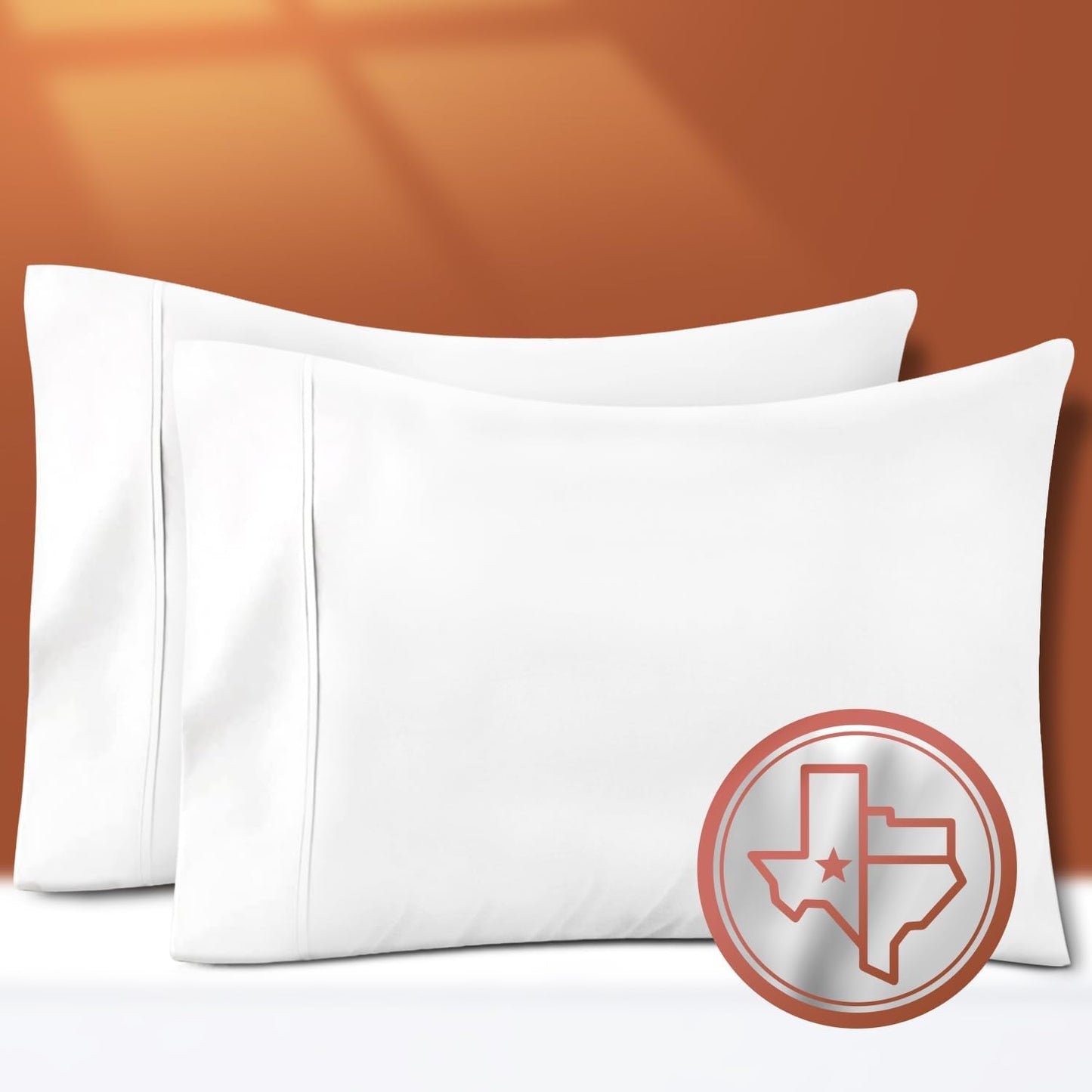 Texas Linen Co. 100% Egyptian Cotton Pillowcases - Soft & Silky Sateen Weave, Set of 2, White Standard/Queen