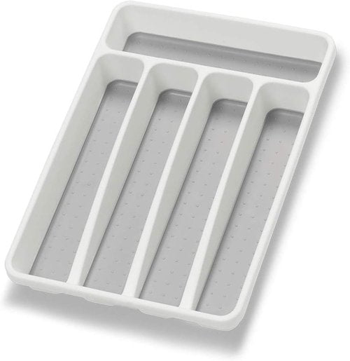Loyareal Silverware Organizer - 5 Compartment Plastic Kitchen Drawer Tray | White Flatware Holder