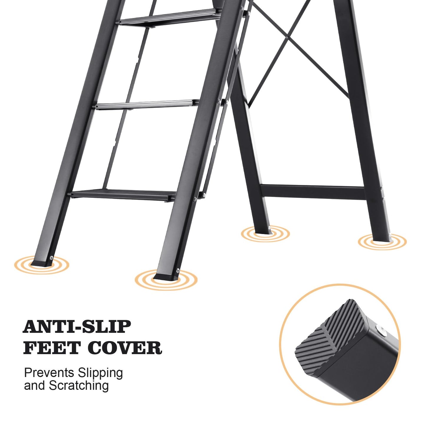 KINGRACK Aluminium 5 Step Ladder, Lightweight Step Stool with Non-Slip Pedals, Handrail, Folding Step Ladder for Kitchen, Garage, Home, Space Saving, Sturdy and Portable, Black