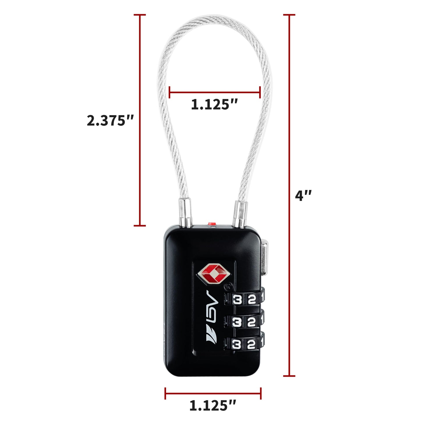 BV Black Combination Lock, TSA Approved, Resettable, 1000 Possibilities