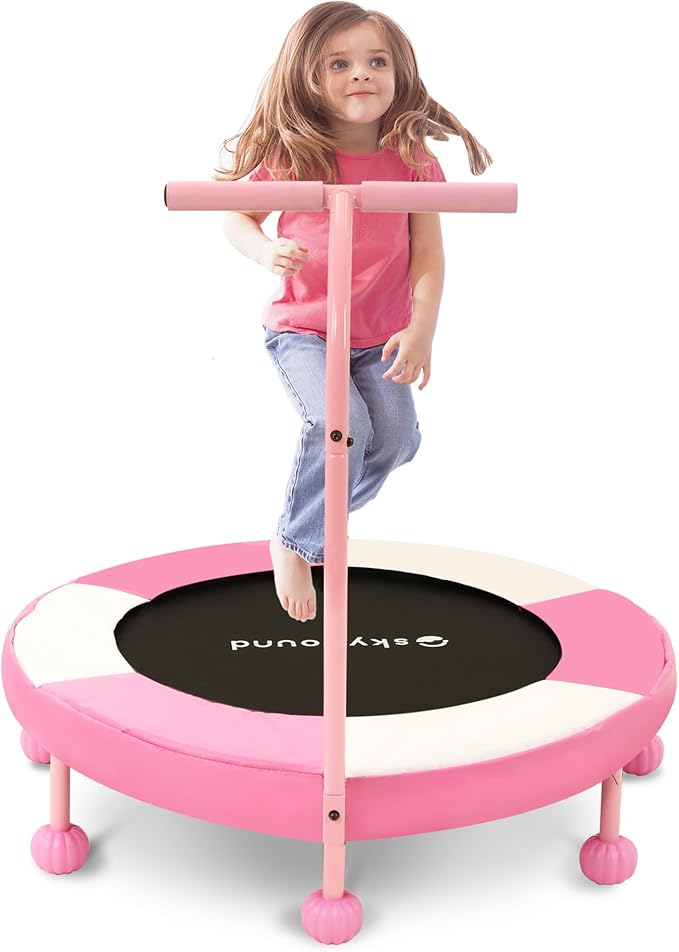 SkyBound 36 Inch Indoor Trampoline for Kids - Kids Trampoline Indoor with Handle - Toddler Trampoline with Upgraded 2.0mm Steel Pipe and Handlebar - Mini Indoor Trampoline for Kids Age 3 and Above