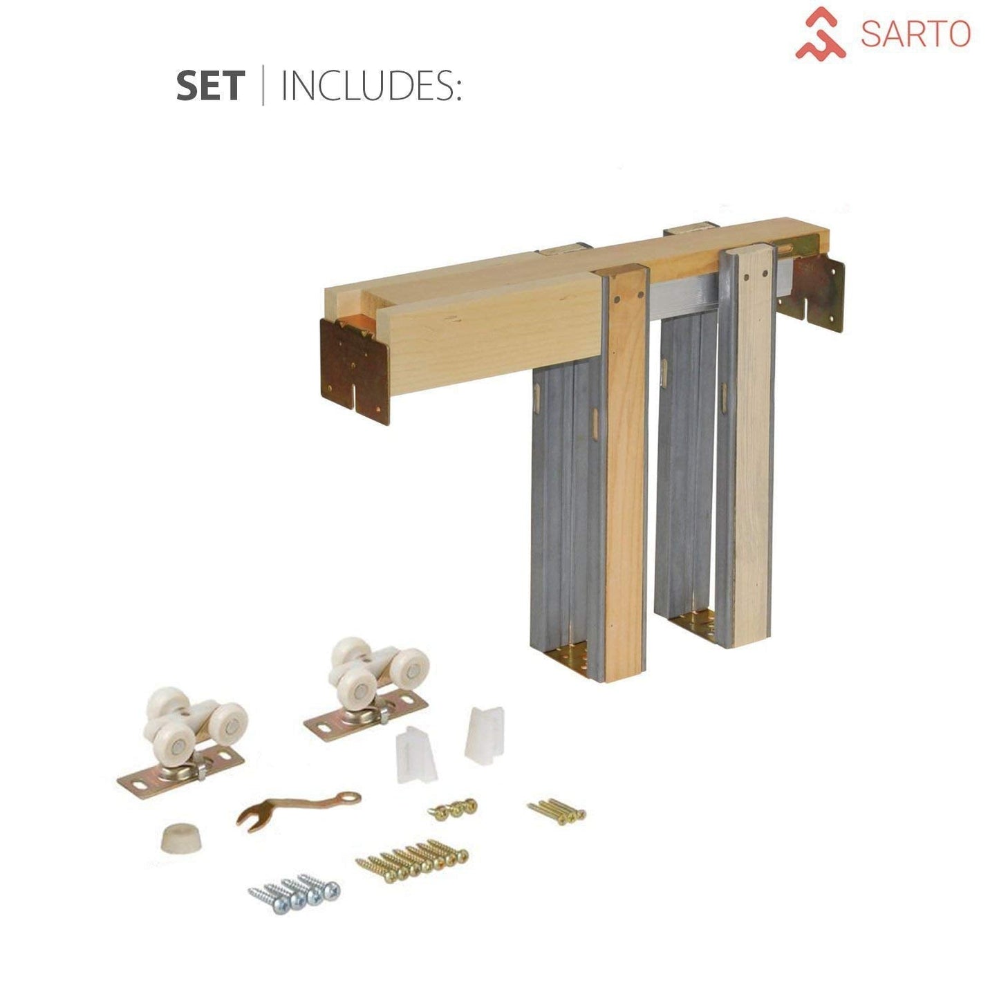 SARTODOORS Quadro 4115 | Interior French Single Pocket Door, no Glass, MDF, 36x84, White, Modern Style | Hardware Included