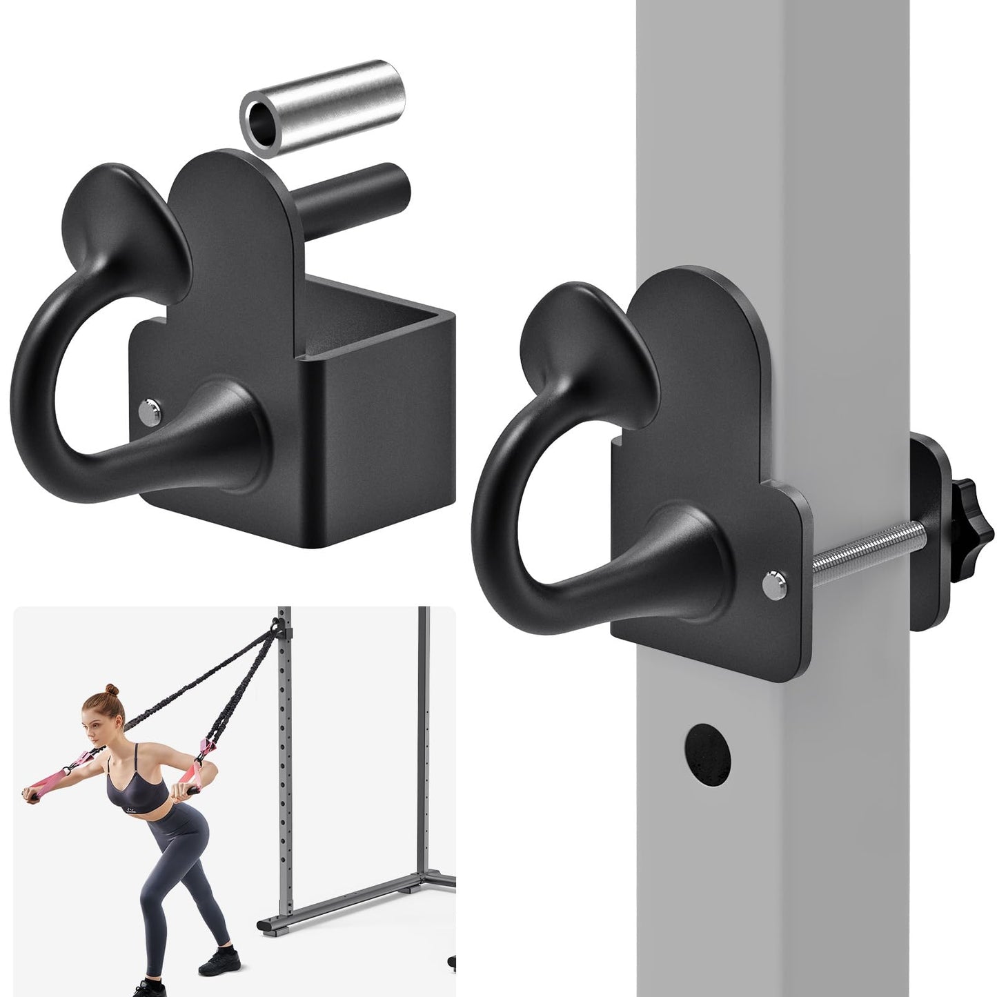 Lifeswell Resistance Band Anchors, Rack Attachment for 2"x2" Power Rack with 1" or 5/8" Hole, Adjustable Multi Point Workout Hook for Strength Training, Fitness, Physical Therapy, 2 Pack