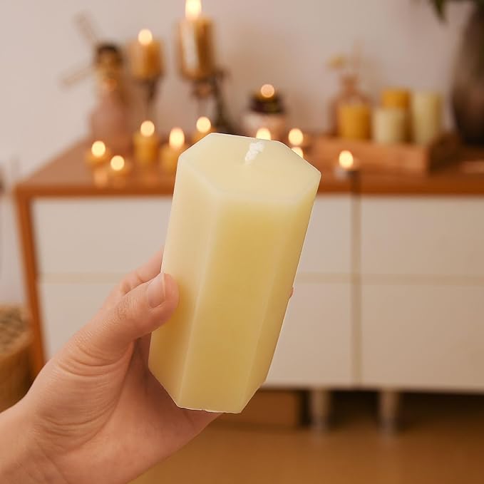 4PCS Hexagon Beeswax Pillar Candles,Large Handmade Pure Beeswax Candle,Unscented Smokelessï¼? * 4",18H, White