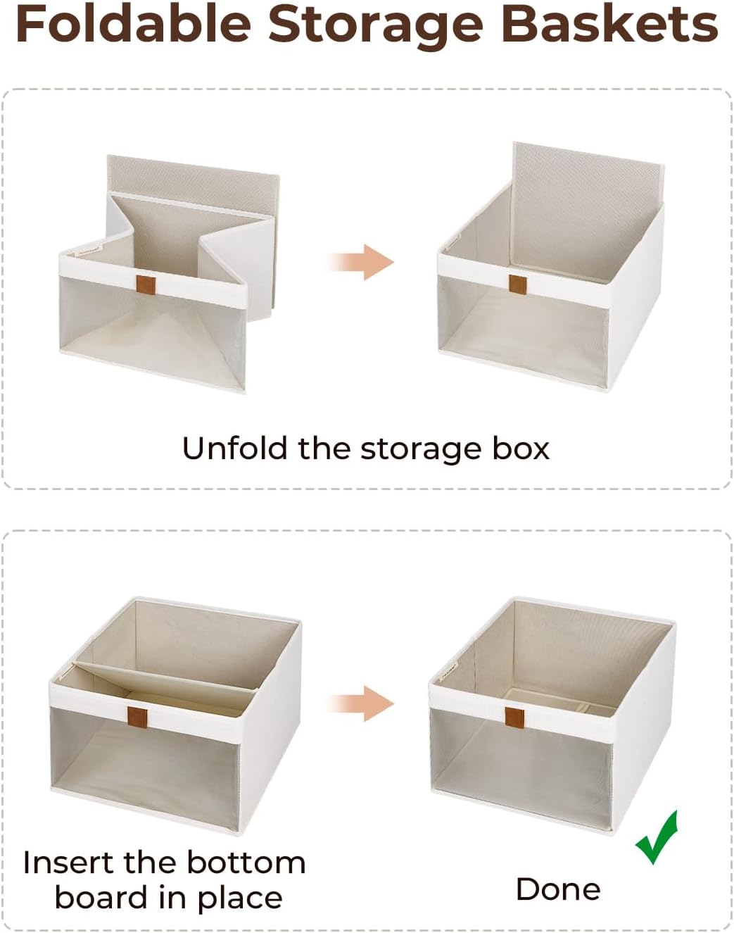 StorageWorks Storage Bins - Foldable Fabric Organizers with Clear Window & Handles | Beige, 3 Pack