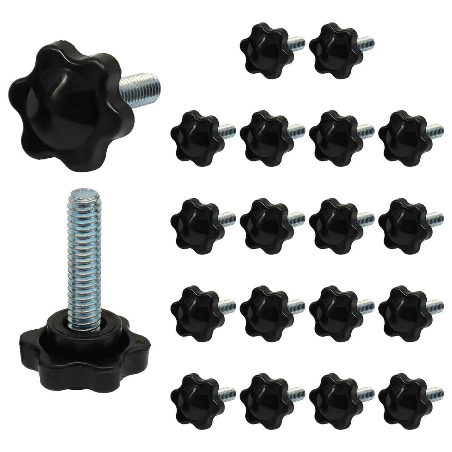 Waziaqoc 20 PCS 1/4-20 Inch Thread Knob, Plastic Star Shaped Nut, Jig Clamping Male Handle Tightening Screw Knobs for Replacing Umbrella Base, 1 Inch Length