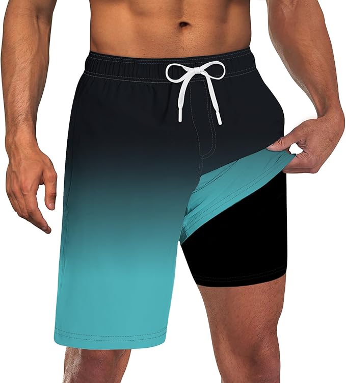 Goodstoworld Mens Swim Trunks with Compression Liner 9'' Inseam Quick Dry Swimsuit Shorts M-3XL