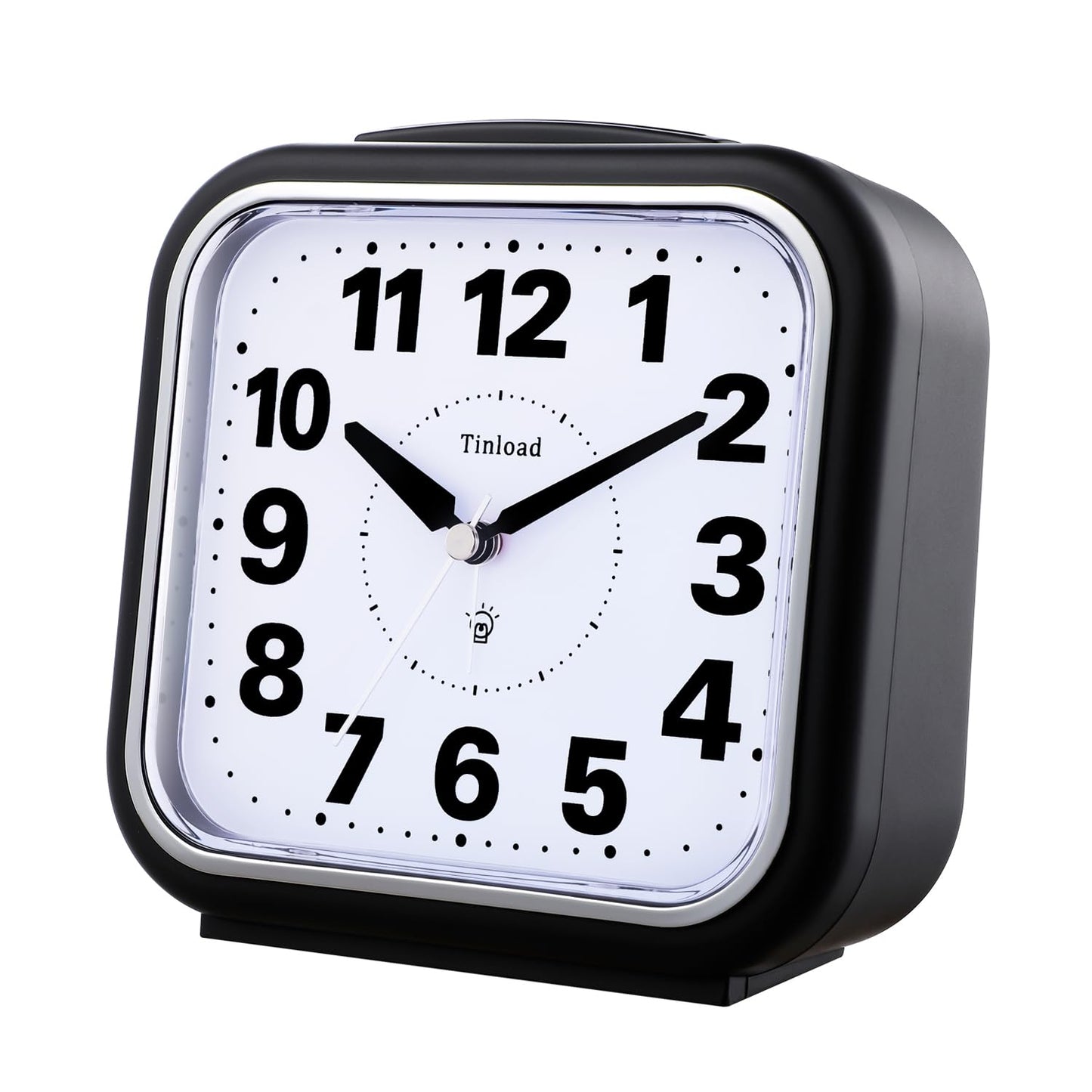 Tinload 5.5" Large No Ticking Analog Alarm Clock,Silent Readable for Seniors,Easy to Set,Gradual Rise Alarm,Big Numbers,Gentle Wake,Snooze, Lighted on Demand,Battery Operated,Black