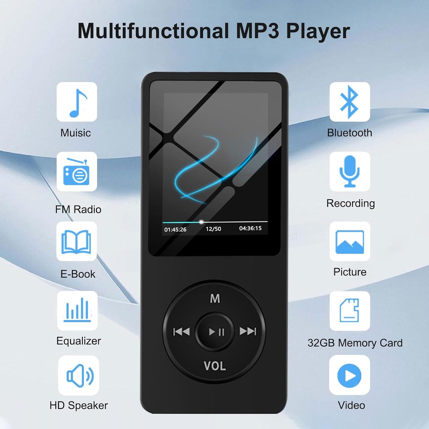 Wodgreat MP3 5.0, 1.8 inch 128GB(Black, 32GB) Player with Bluetooth Screen Portable Music Player with HD Speaker, HiFi