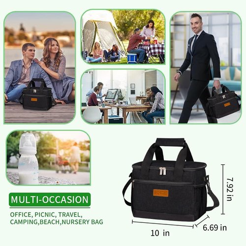 Iknoe Insulated Lunch Bag - Foldable 8.5L Cooler for Men & Women | Leakproof Thermal Design, Black