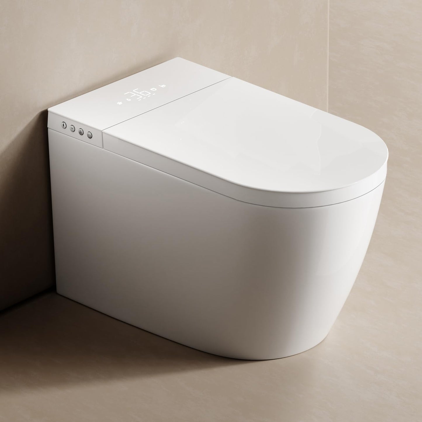BONSAM Smart Toilet with Auto Open/Close Lid, Modern Toilet with Bidet Built In, Foam Shield, Auto Flush, Warm Water&Dryer, Self-Cleaning Heated Seat Toilet with Remote Control for Seniors & Families.