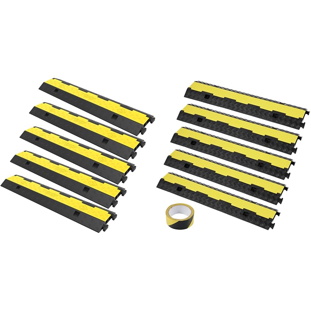 VEVOR Cable Protector Ramp, 5 Packs 2 Channels Speed Bump Hump, Rubber Modular Speed Bump & 5 PCs Rubber Cable Protector Ramp, 2 Channel, 12000 lbs/axle Capacity Heavy Duty Hose Wire