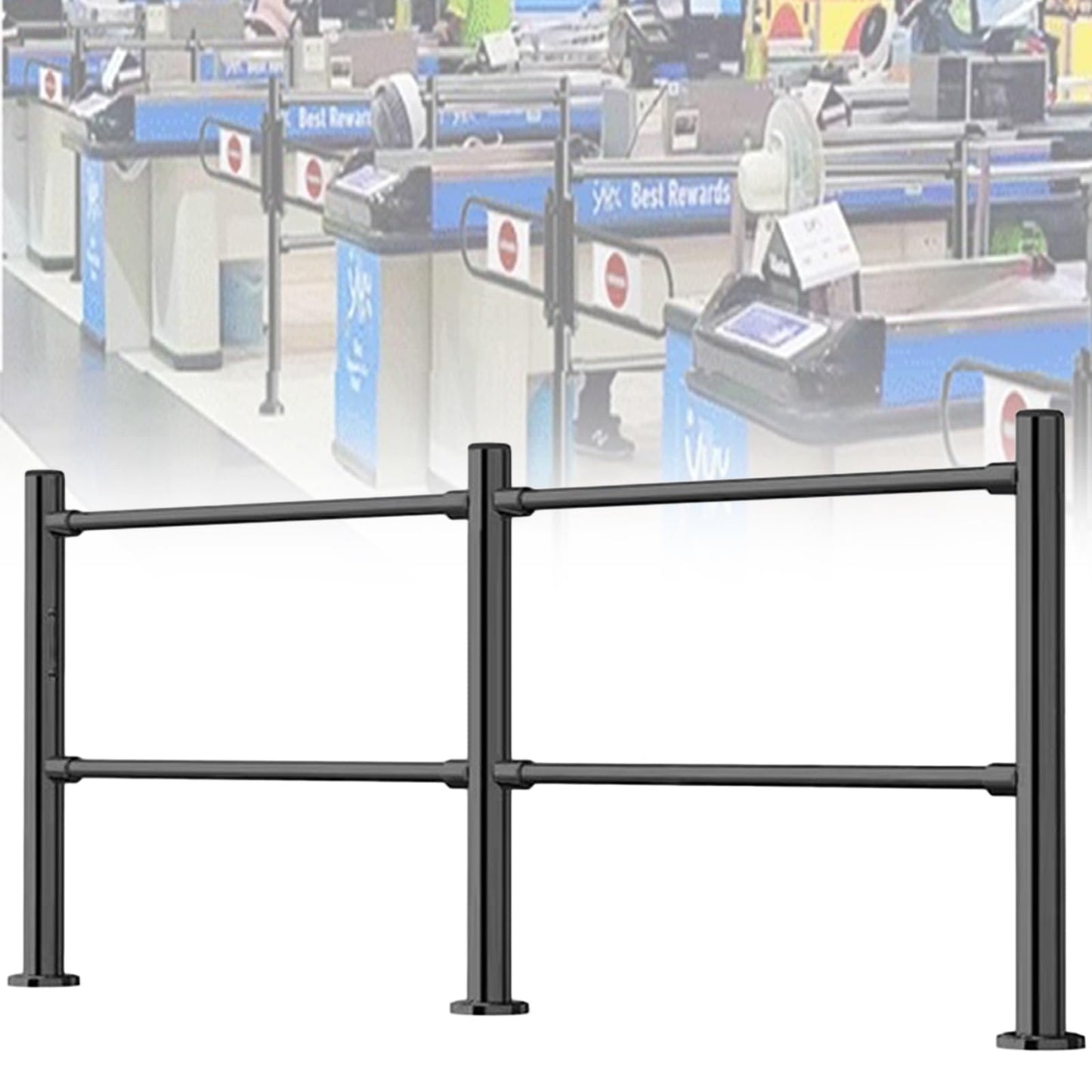 Stainless Steel Supermarket Cashier Counter Safety Gate - Black 200x100CM 1-Way Pedestrian Access Spring-Loaded Automatic Swing Door for Libraries and Entrances