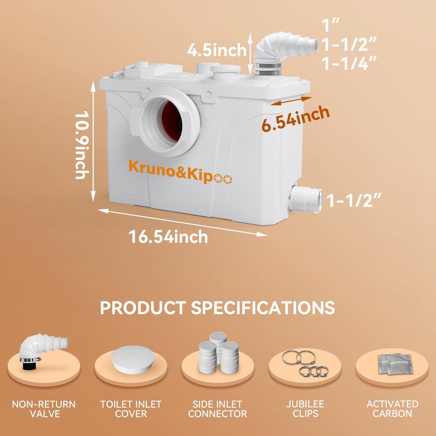 Macerator Pump for Basement Waste Water Disposal Lifting Up, Sewage Pump with 4 Inlets for Toilet, Sink, Laundry, Shower, Upflush to 30ft/11 m, 2960 GPH, Macerating Toilet Pump, 700 watt