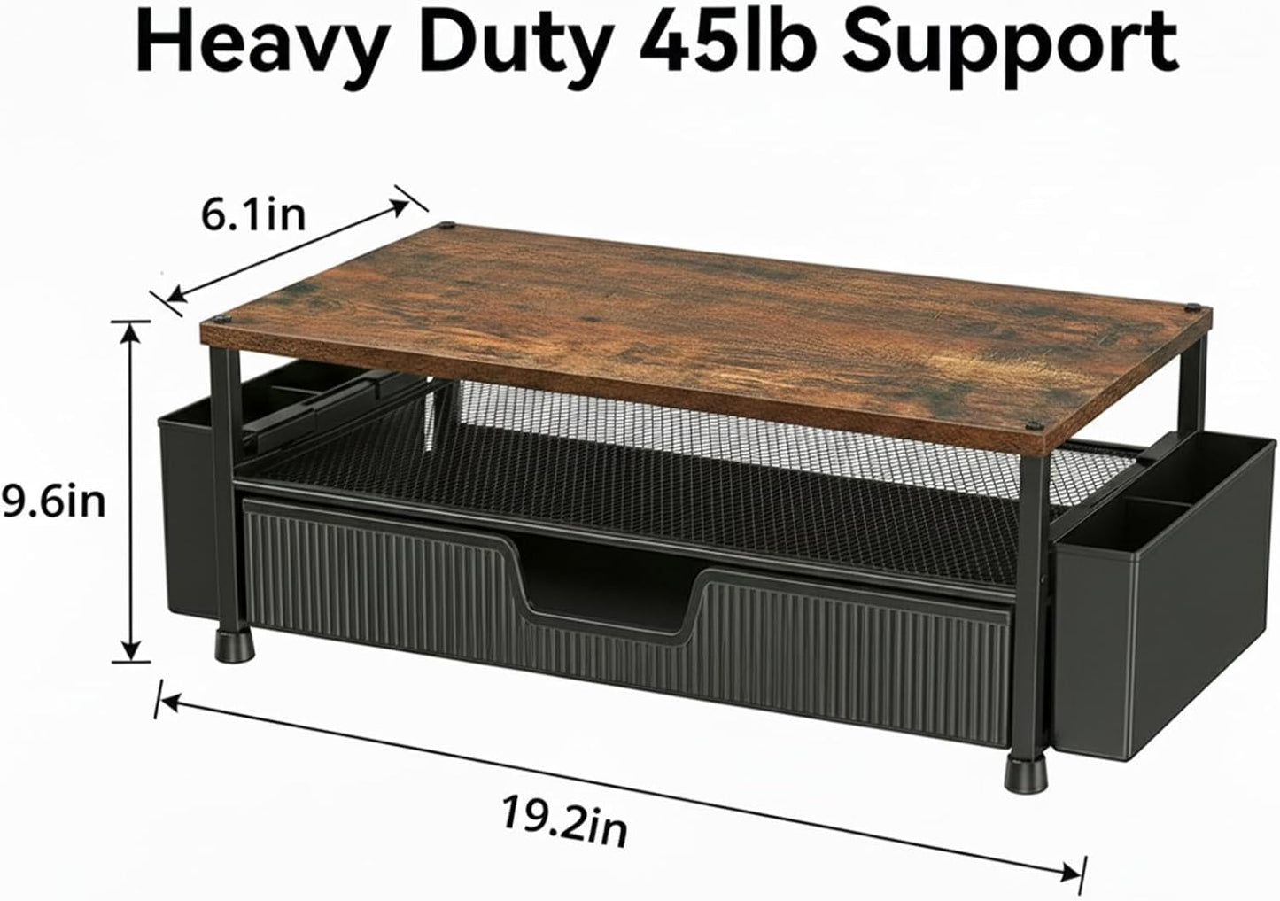 2-Tier 2 ECOLOVI Desk Organizer and Accessories, Computer Monitor Stand Rise with Storage Drawer & Pen Holders, Laptop