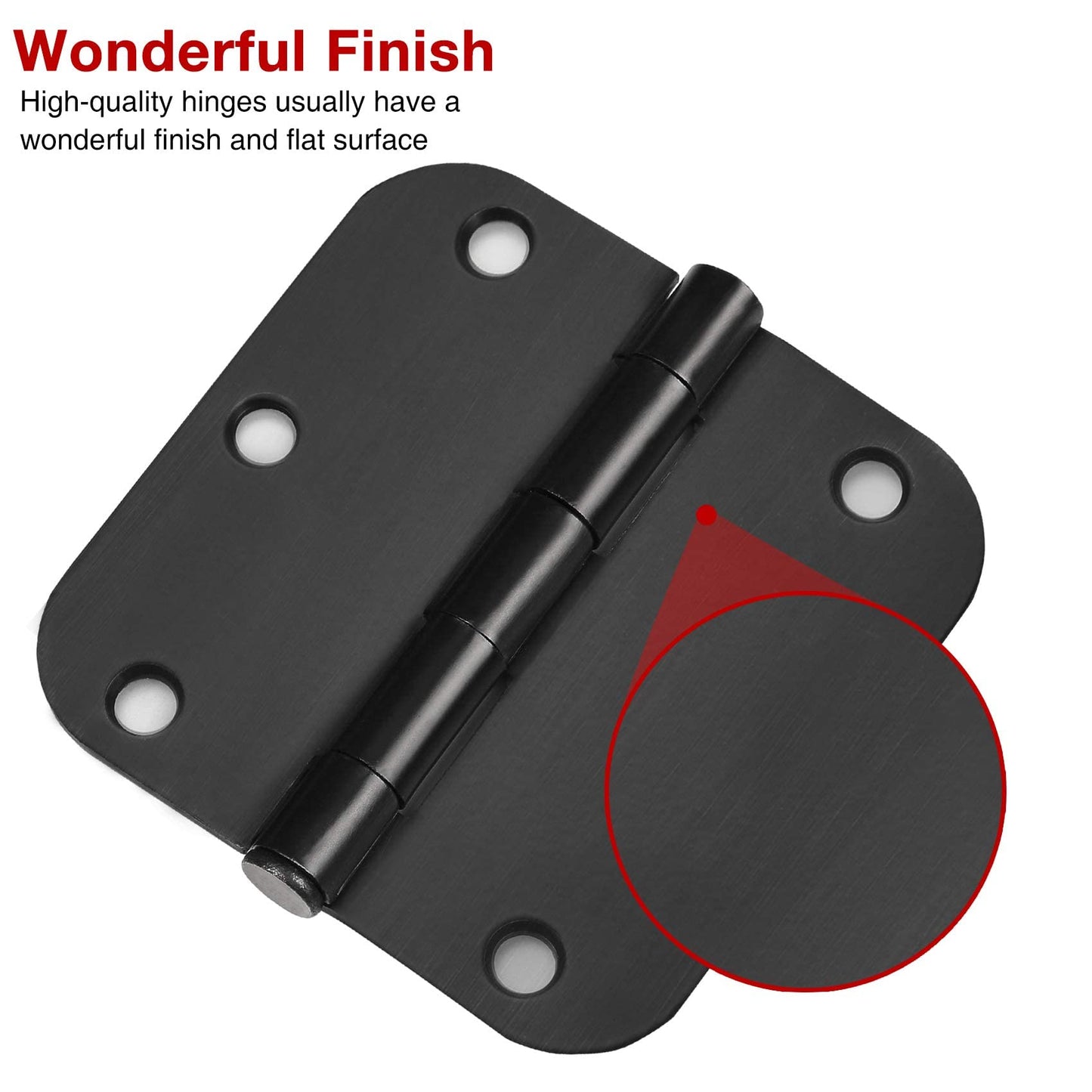 30 Pack Matte Black Door Hinges 3.5 x 3.5 Inch 5/8" Radius, Interior Heavy-Duty Rounded Hinge for Doors Standard Bedroom Office Door Hardware Removable Pin,RV,Garage,Storage Shed,Livestock Facilities