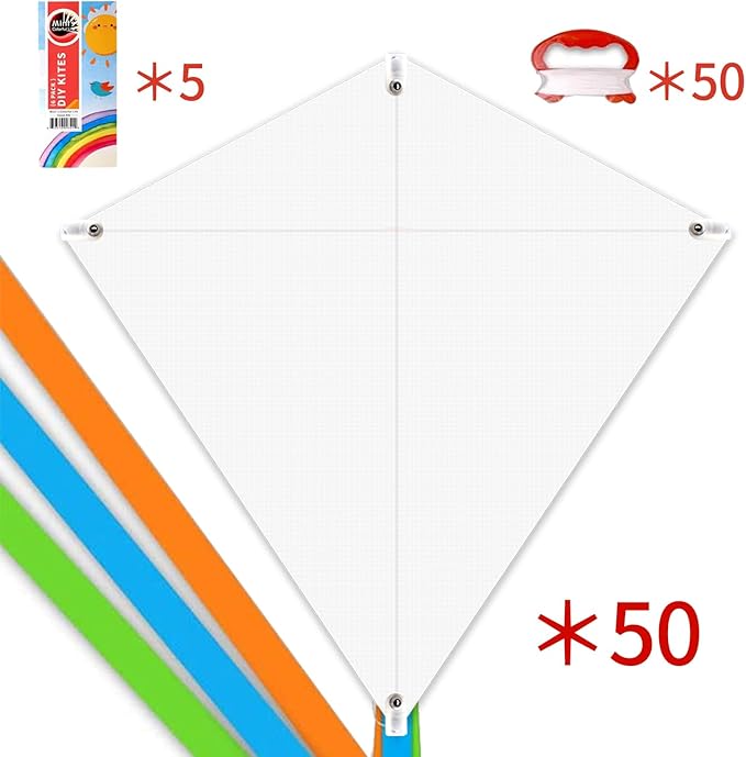 DIY Kites for Kids Kite Making Kit Bulk, Decorating Coloring Kite Party Pack,White Diamond Kite Kits