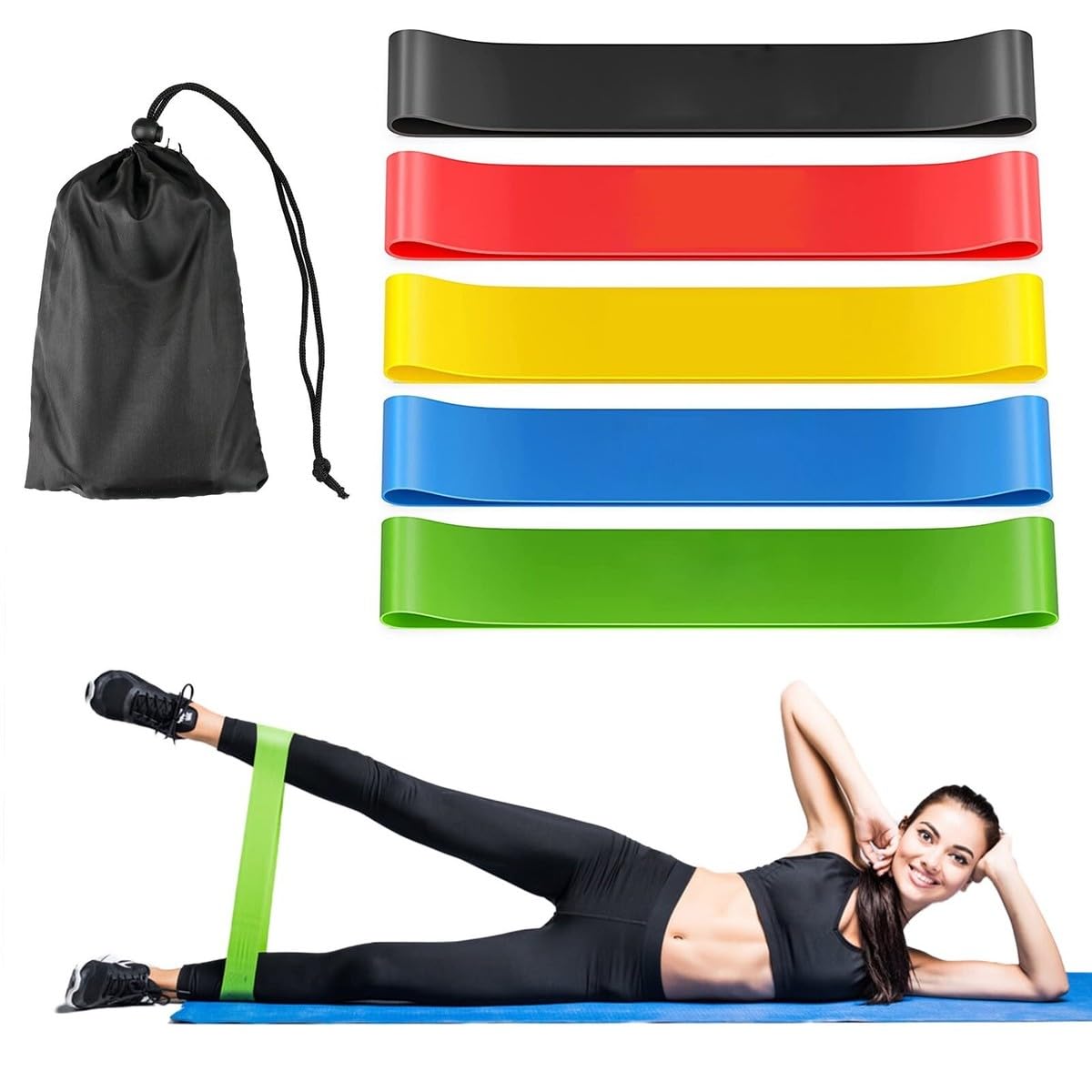 Resistance Bands for Working Out, 5-Pack Elastic Exercise Bands for Strength Training, Stretching, Workout; Home Gym Equipment for Women Men, Pilates Yoga Physical Therapy, Leg Glute Arm Exercise Kit