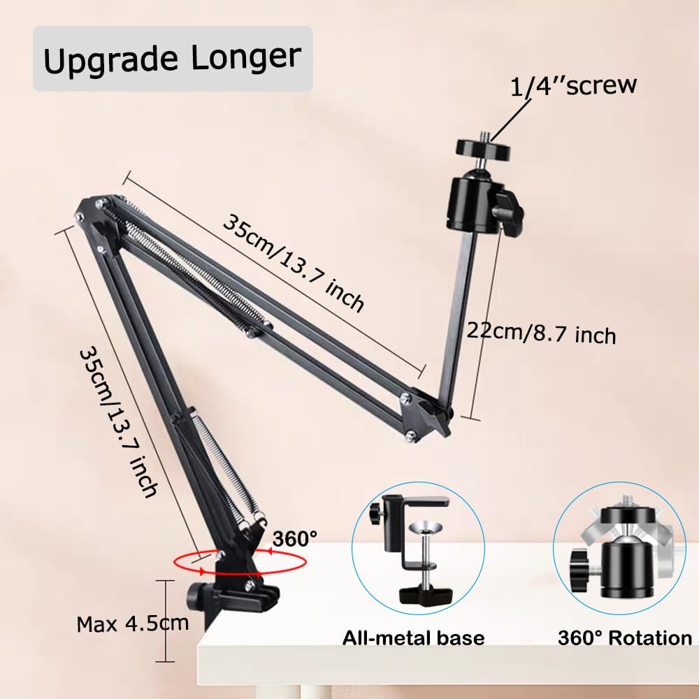 YIYANT Overhead Tripod Mount for Camera Webcam Ring Light, Long Over Head Articulating Arm with Phone Holder and Ball