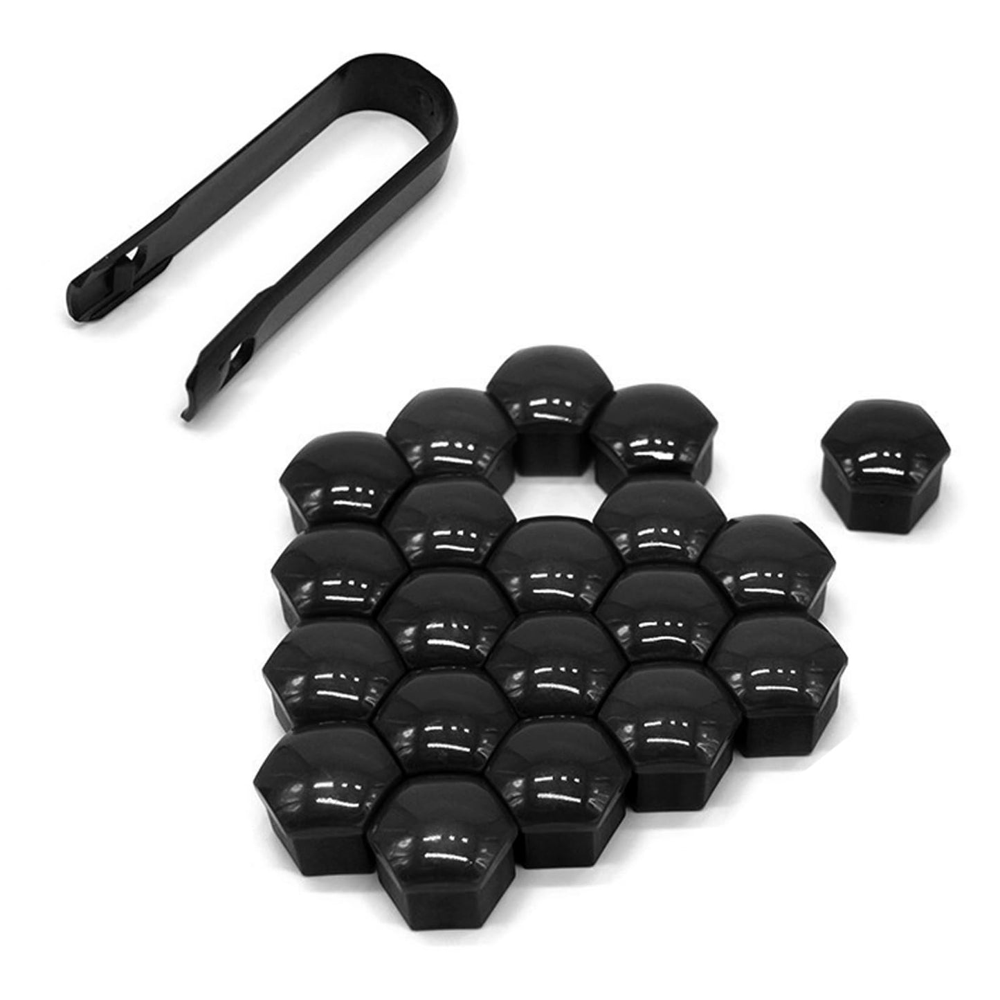 QKYS 20PCS Lug Nut Covers, Rust-Proof Black Hex LugNut Covers with Removal Tool, Wheel Nuts Caps for Wheel Bolts Protection and Decoration, Wheel Bolts Accessories for Cars SUVs (17mm)