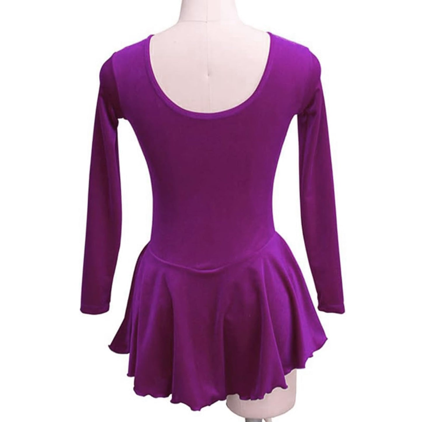 Ice Figure Skating Dress Girls Classic Velvet Open Back Skirt Training Dance Dress Competition Purple