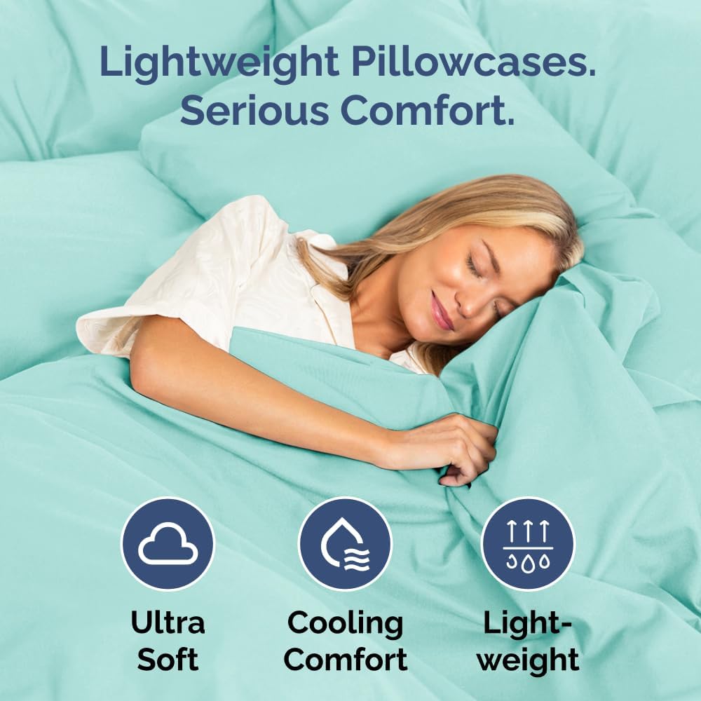 Skiennix Standard Pillow Cases Set of 4 - Ultra Soft Hotel Quality Covers - Machine Washable Spa Blue