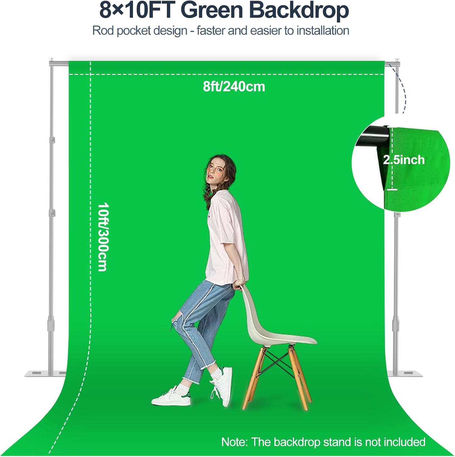 Qoolfoto 810FT Green Screen Backdrop, Photography Chromakey Greenscreen Background Sheet for Zoom Meeting, Polyester