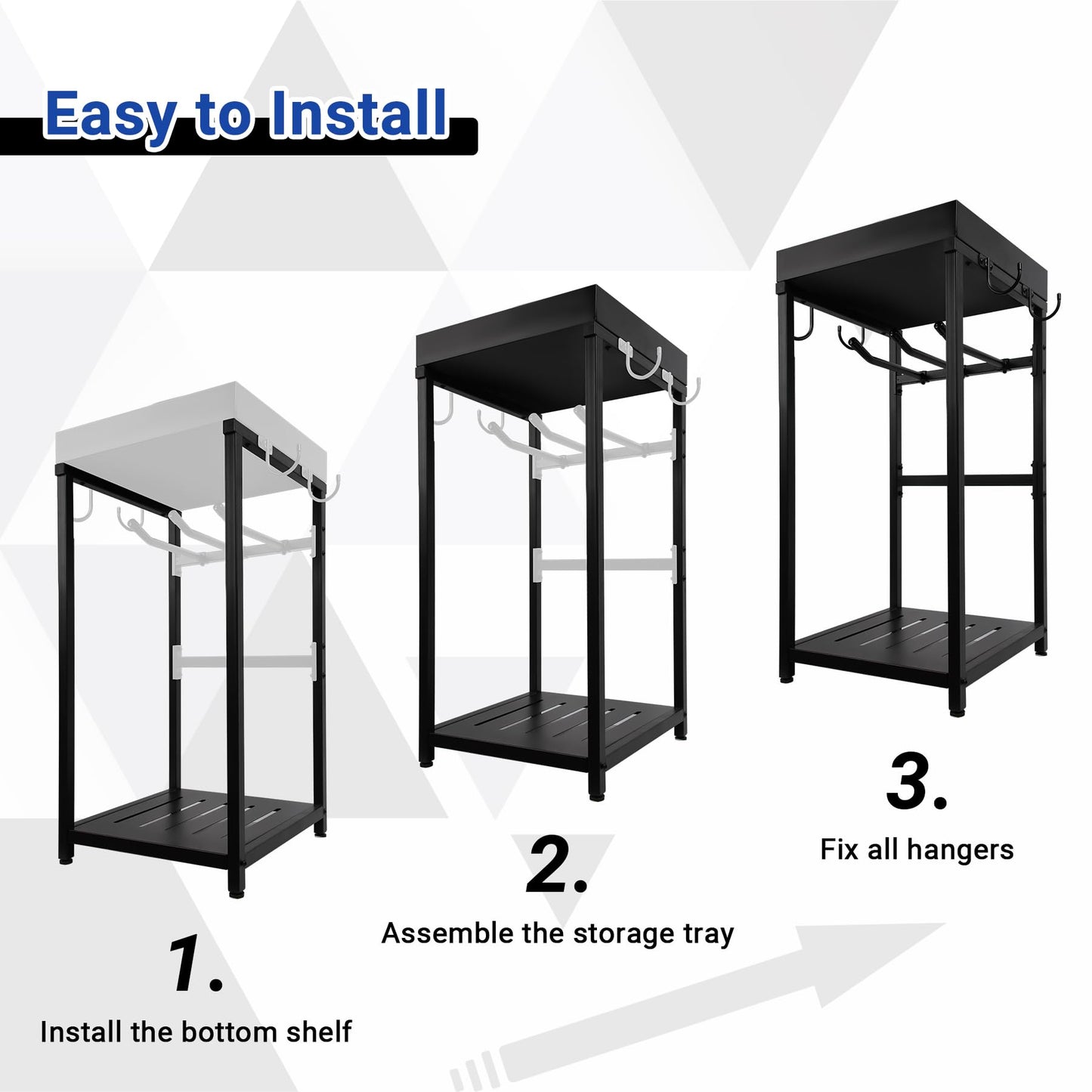 Neoaider Police Gear Stand 18” x 18” x 38”, Tactical Duty Gear Rack Decor with Thin Blue Line Flag, Black Police Hanger with 7 Hooks, Body Armor Stand for Police Gift