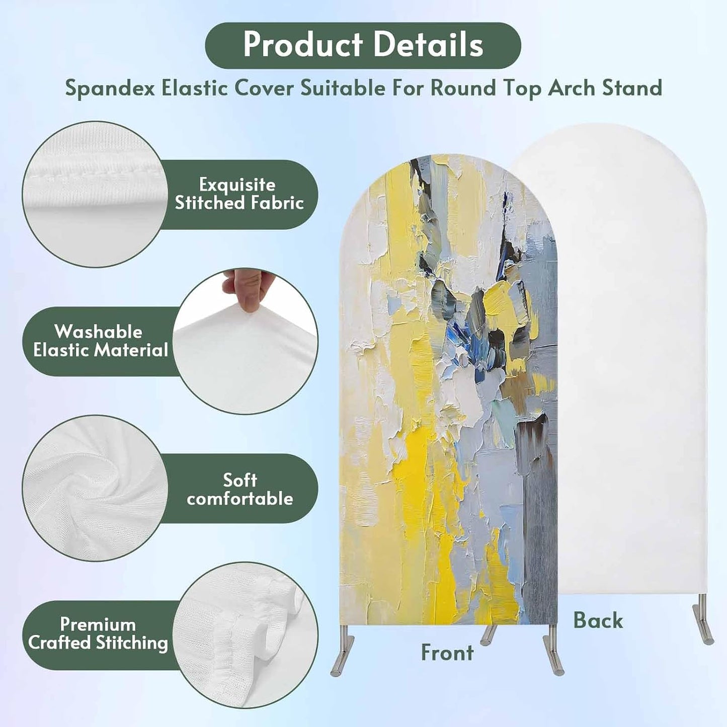 Jnbasdffb 7.2 Yellow Blue Wedding Arch Cover, Stretchy Spandex Arch Backdrop Stand Covers FT, Modern Abstract Oil