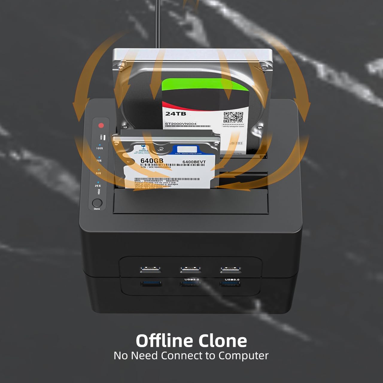 MAIWO 2.5 3.5 Inch 3X 3.0 48TB Dual Bay Hard Drive Docking Station with Offline Clone for SATA HDD SSD, USB Hub