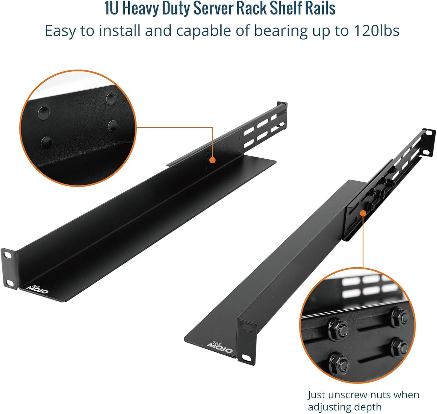 Tecmojo 1U Rails,4-Post 20.9"-32" Universal Rack Mount Server Rack Shelf Rail with Adjustable Depth Fit for Non-Rack