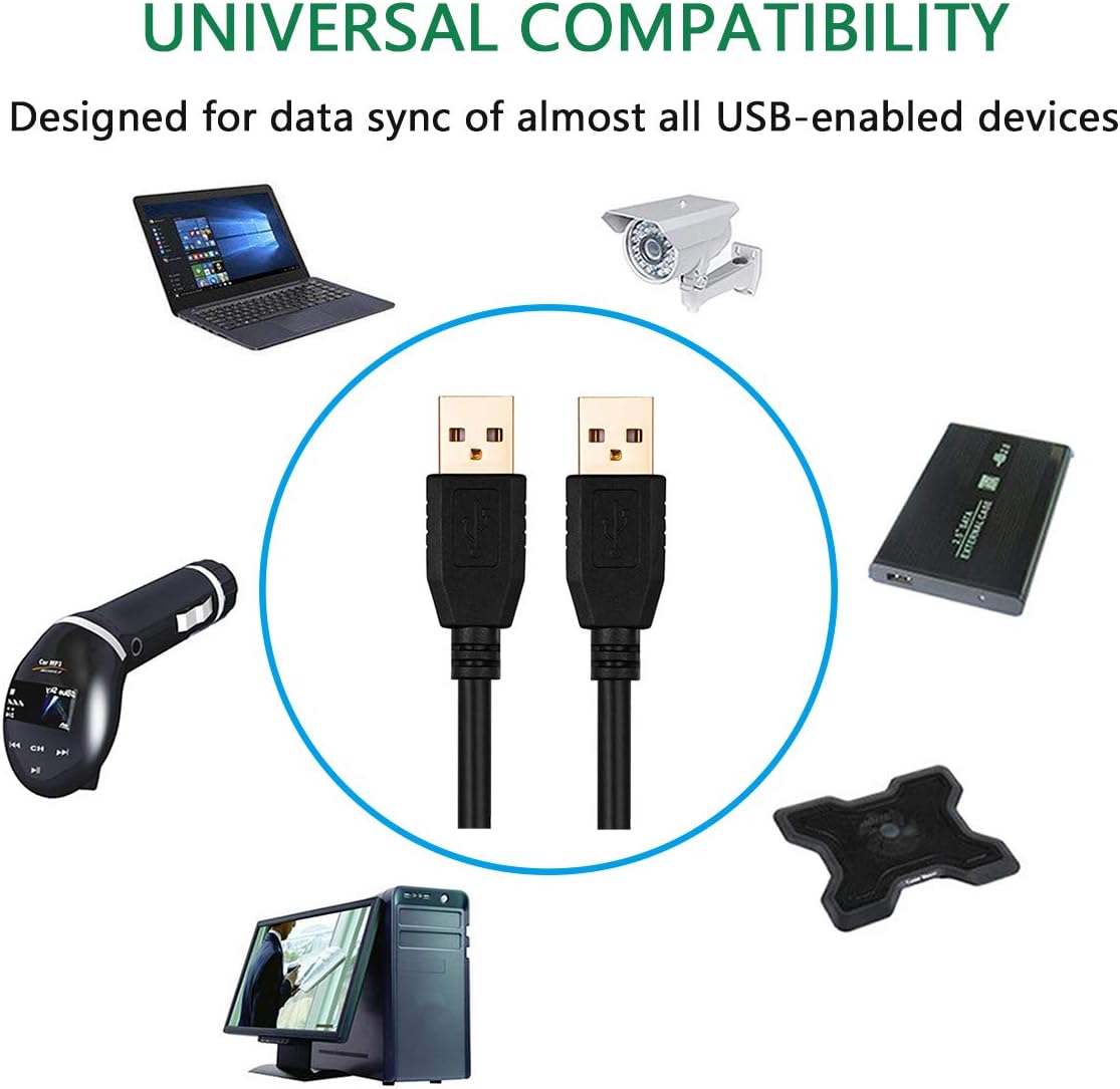 50Ft, Cameras(15M/50Ft) Tan QY USB A to A Male Cable Double End USB Cord with Gold-Plated Connector for Hard Drive