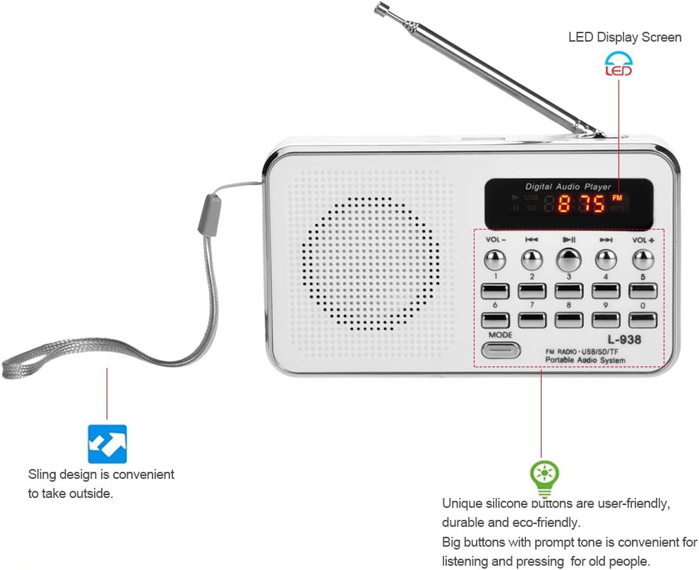 Docooler L-938 3W MP3 1.5 Inch MMC Mini FM Radio Digital Portable Stereo Speaker Audio Player High Fidelity Sound