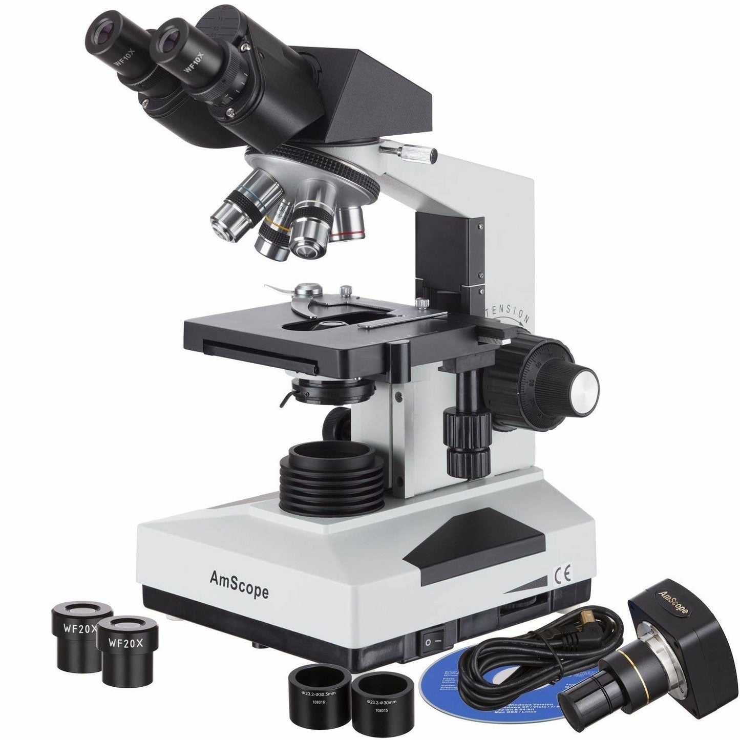 AmScope B490B-5M 40X-2000X Student Binocular Microscope + 5MP Camera
