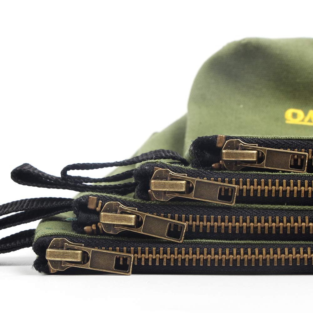 OTEVORP Premium Canvas Tool Pouch Zipper Bag,Small Tool Bag,Multipurpose Storage Pouch(4Pack 12.75x8x2.25 inch 20oz Water Resistant Heavy Duty Army Green Flat Bottom Tool Bag with Brass Zipper)