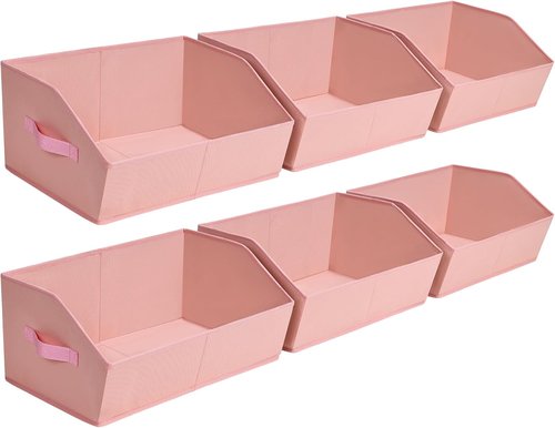 Homsorout Decorative Storage Baskets - Trapezoid Closet Bins with Handles, 6 Pack, Pink