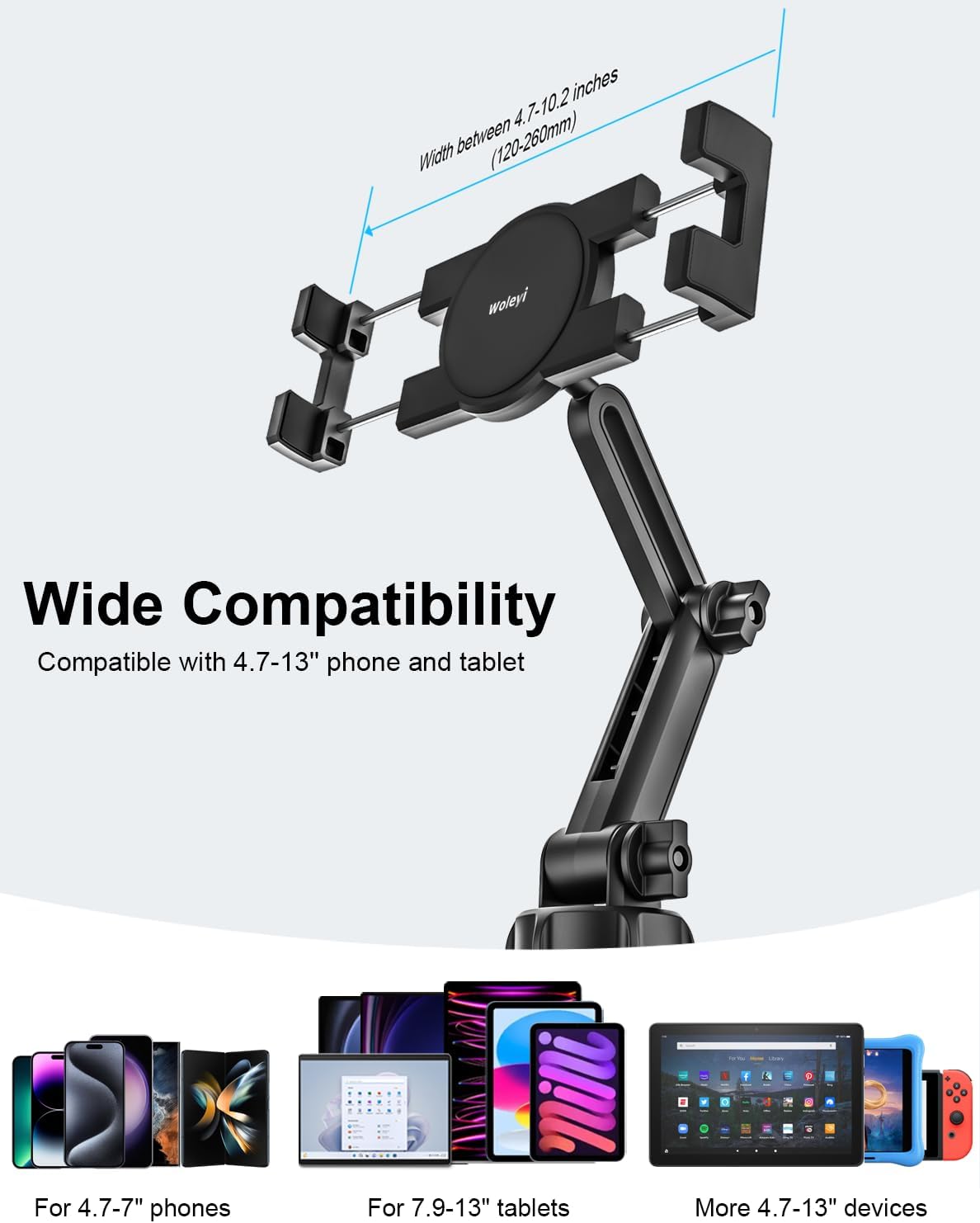 woleyi 360 4-13" Cup Holder Car Tablet Mount, iPad Mount Holder for Car/Truck, Rotation Adjustable Universal Tablet
