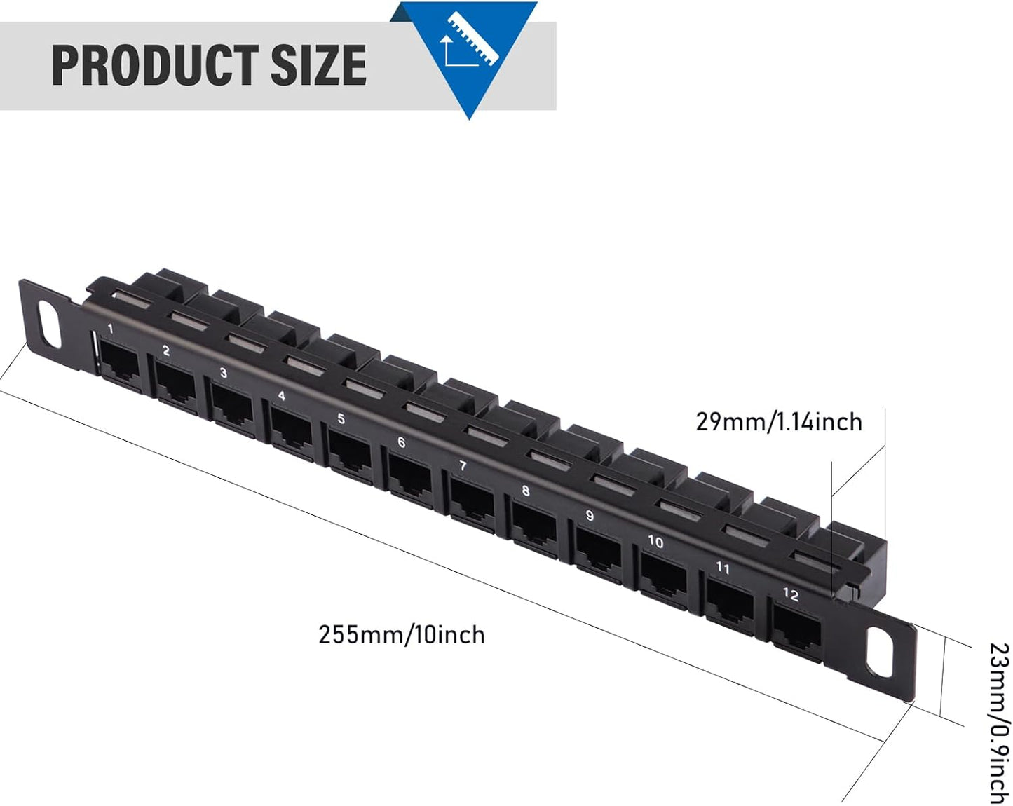 GeeekPi 12 10inch 0.5U CAT6 T1/T0/T2/T1 Plus/T0 Plus/TL1 10 Inch Port Patch Panel, Network Patch Panel for DeskPi