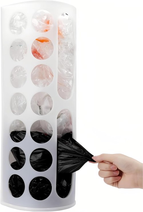 Lunies Plastic Bag Holder - Large Capacity Grocery Bag Dispenser | Wall Mount Organizer (White, 1 Pack)