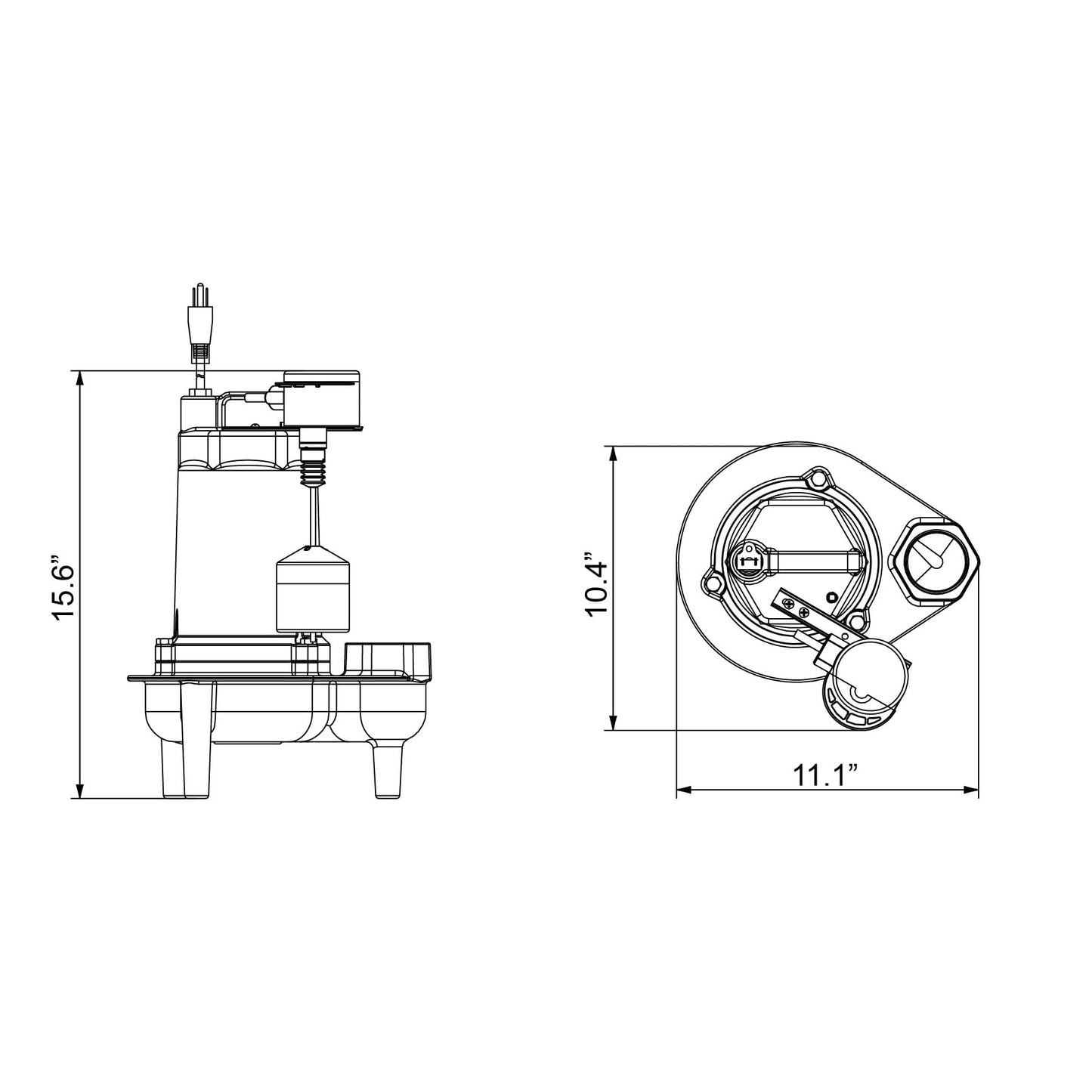 JACKEL SEW500CIV 1/2 HP 9300 GPH Cast Iron Submersible Sewage Pump with Piggy-Back Vertical Float Switch