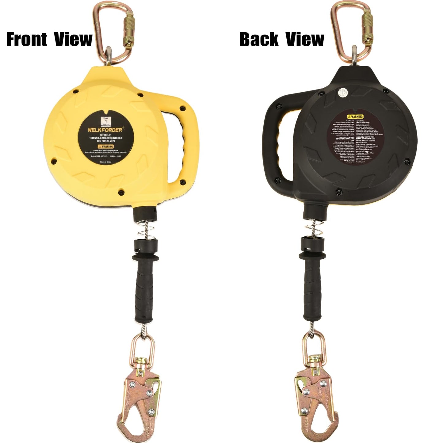 WELKFORDER Single Leg Self-Retracting Lifeline [Steel Cable] Internal Shock Absorber System Class 1 Retractable Lanyard with Quick-Action Brake ANSI&OSHA Compliant (15FT)