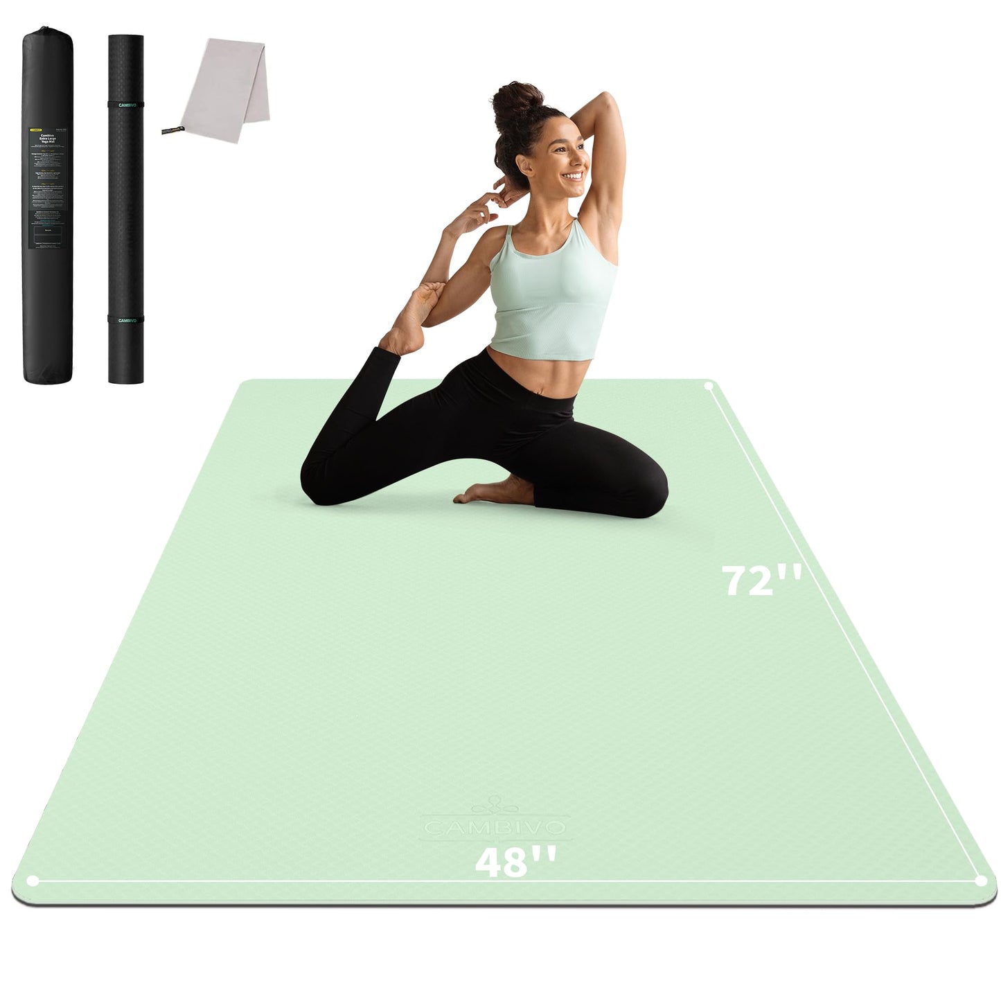 CAMBIVO Large Yoga Mat (6'x 4'), Extra Wide Workout Mat for Men and Women, 1/3 &1/4 Thick Exercise Fitness TPE Mat for Home Gym, Yoga, Pilates, Workout (Mint Green), 6mm