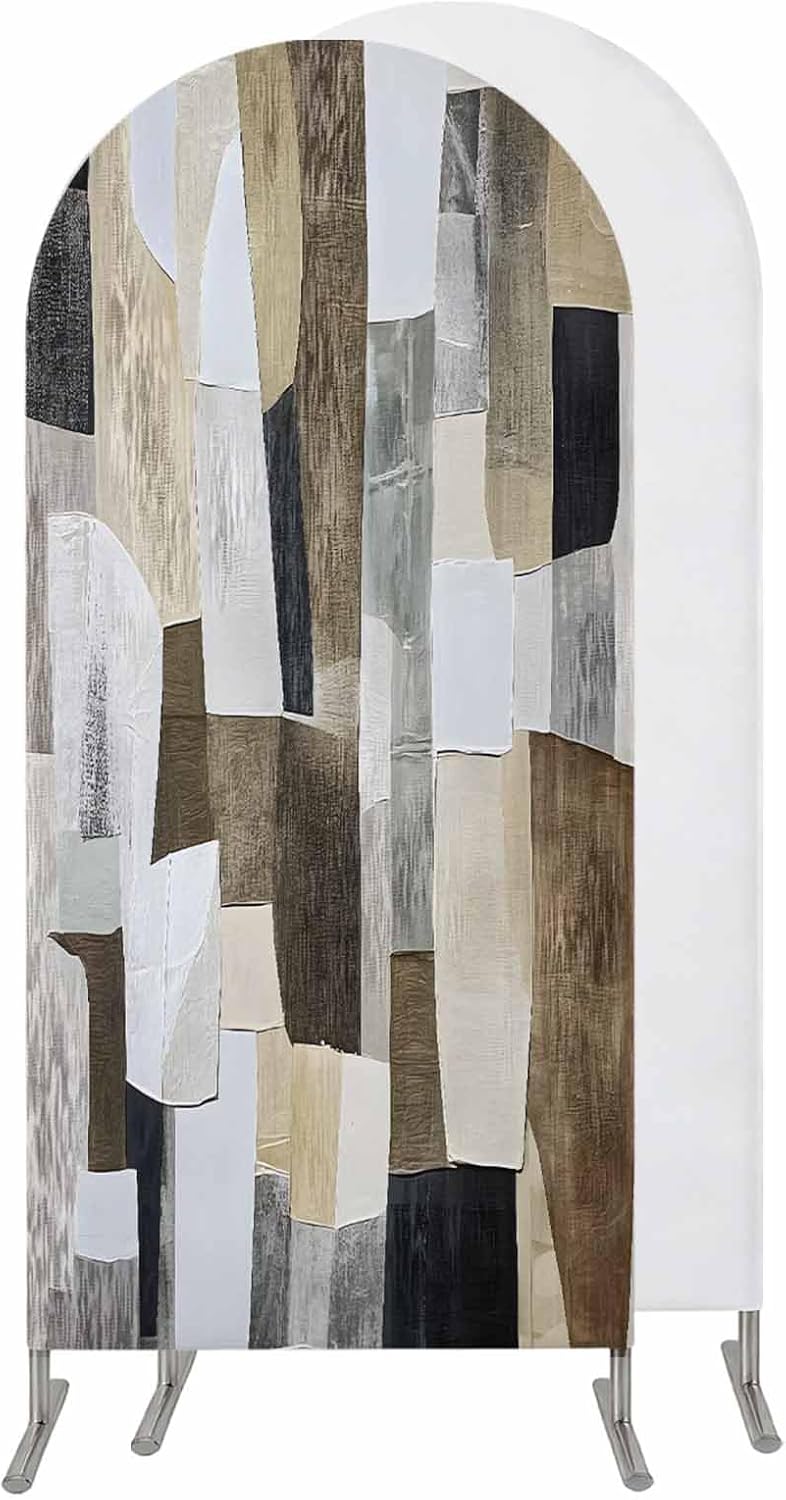 Jnbasdffb 7.2 Abstract Gray Brown Wedding Arch Cover, Stretchy Spandex Arch Backdrop Stand Covers FT, Oil Painting