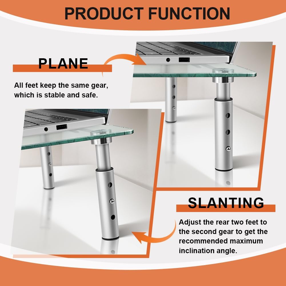 2 Pack KKTONER GLASS Monitor Stand with Height Adjustable for Home Office Computer Monitor Riser PC Screen Riser