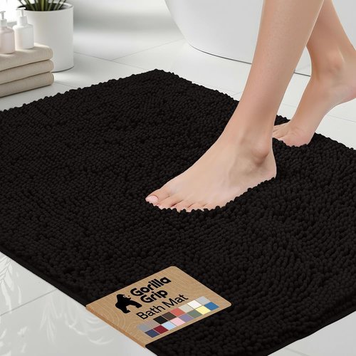 GORILLA GRIP Bath Rug Mat - Soft Absorbent Chenille | Quick Dry Microfiber, 70x24, Black
