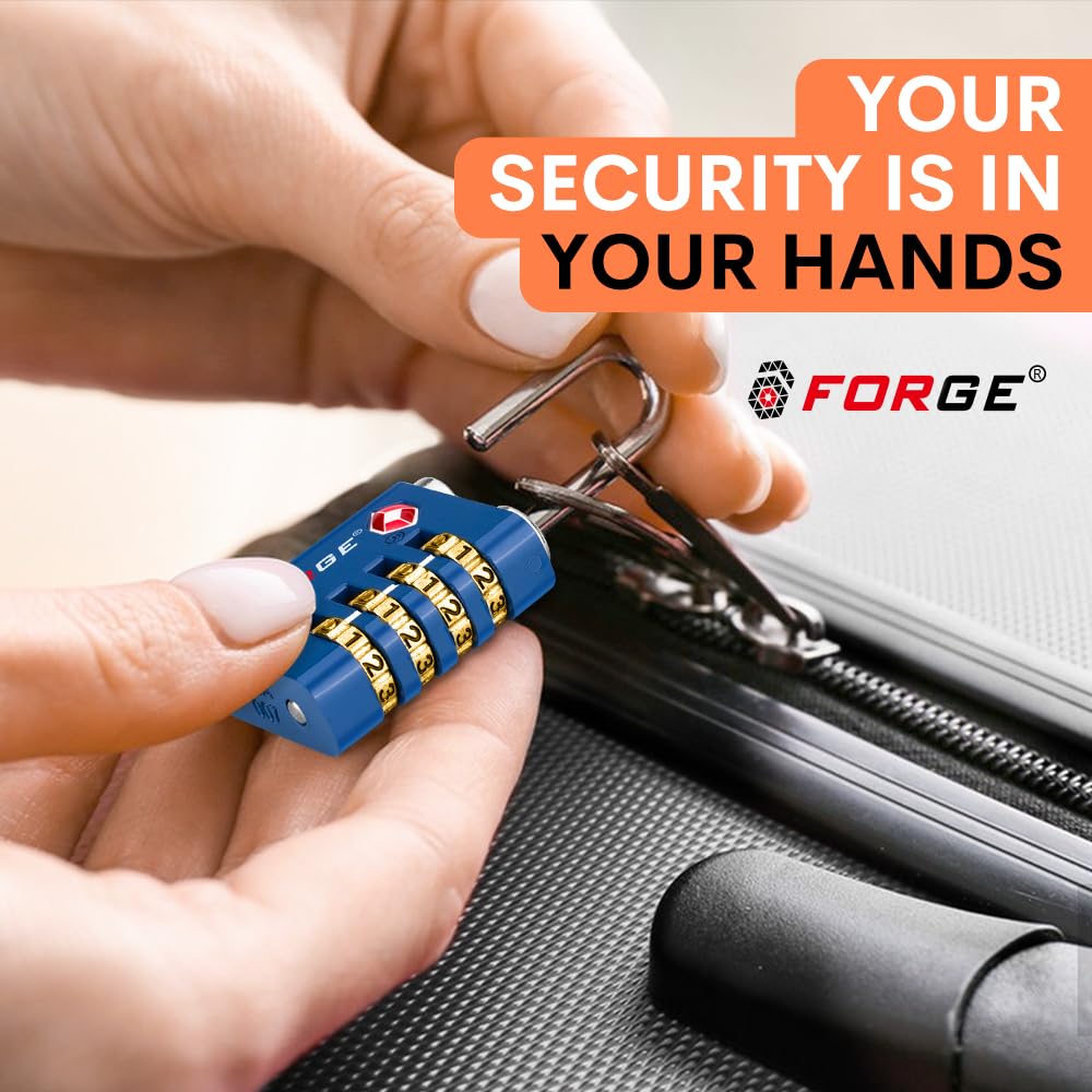 Forge Dual-Opening: Key or Combination Access Lock, TSA Approved Locks for Luggage, Pelican case, Travel, Gym, School, Stainless Steel Shackle. (Blue 2 Pk)