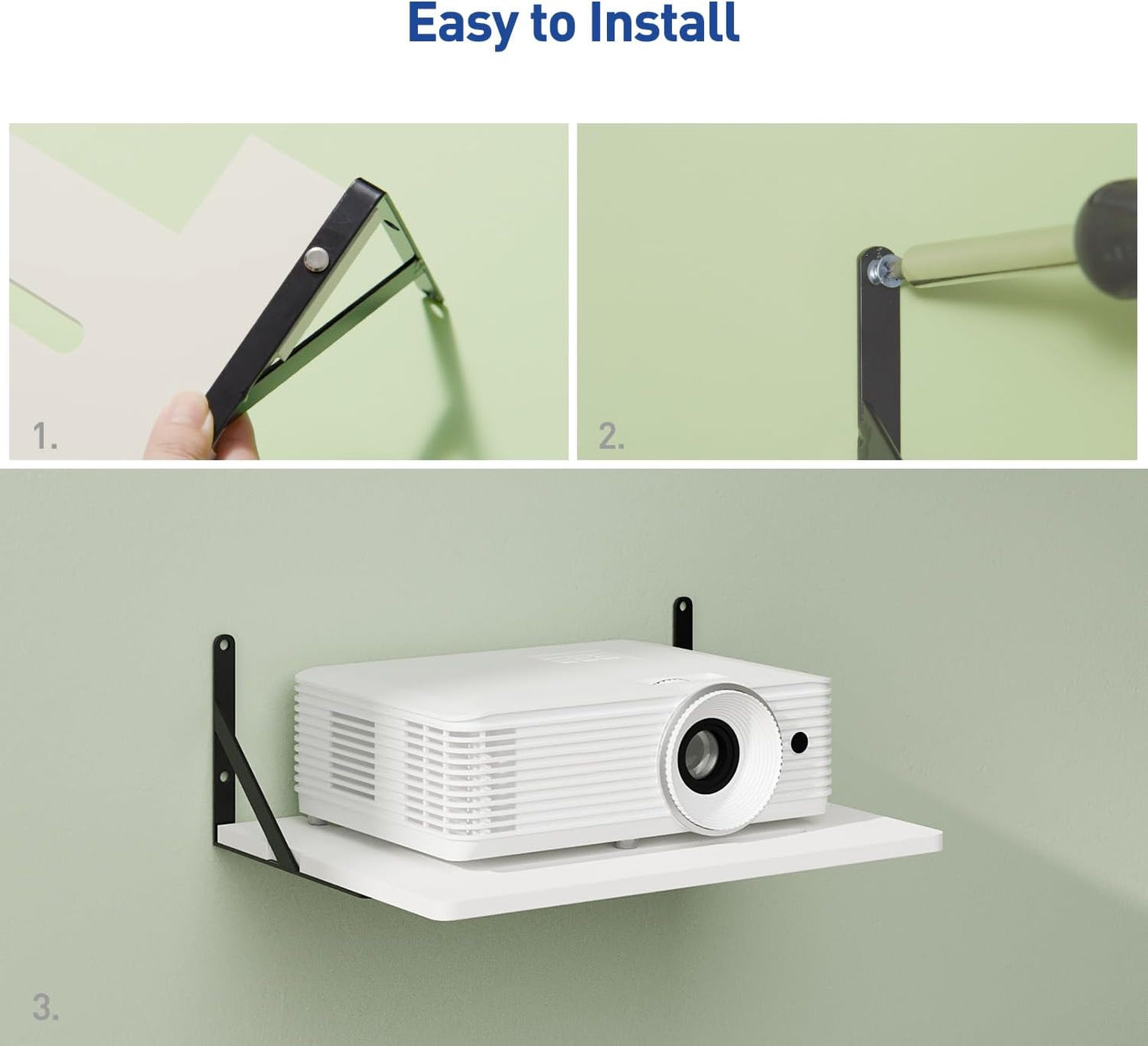 AREAJD Black White Small Mini Projector Shelf for Wall, Cable Box / Router Shelf,Floating Projector Mount, Holder Stand