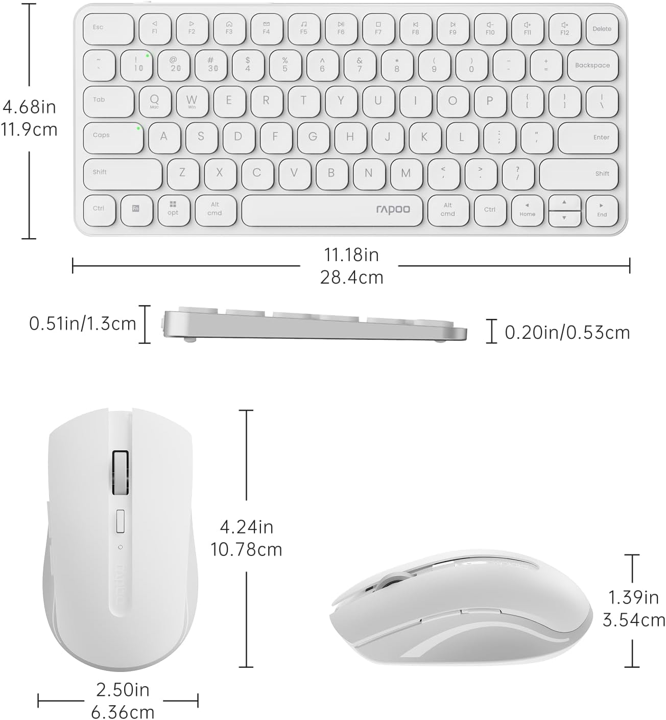 Rapoo 9050S 2.4GHz/Bluetooth 5.0/4.0 Set 4 Multi-Device Keyboard and Mouse Combo, Wireless Keyboard & Mouse